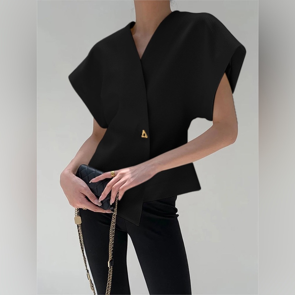 Commense Trendy V-Neck Button Down Blouse